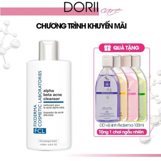 Sữa Rửa Mặt Fixderma Giảm Mụn Cho Da Nhờn FCL Alpha-Beta Acne Cleanser 200ml Tặng gel vệ sinh fixderma