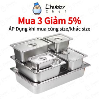 Khay inox đựng thức ăn có nắp Chubby chef - Khay buffet đựng topping, thực phẩm (sâu 6.5-15cm)