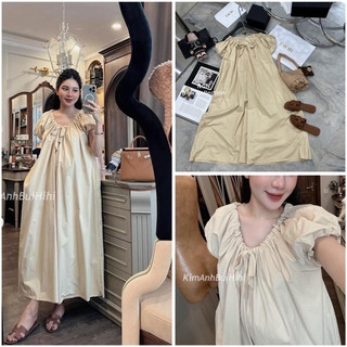 Váy xuông thô hàn dáng dài thắt nơ cổ (sale)