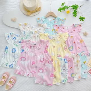 (13-19kg) NT018 Bộ lanh cộc tay vai cánh tiên, cổ sen bèo cho bé gái hoạ tiết xinh xắn, bộ tôn tole cho bé gái size nhỡ
