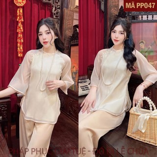 Mã PP047 Be_Pháp Phục Đi Chùa Cho Nữ, Mã Đũi Tơ Trơn Tay Ráp Lăng, Áo Vải Tằm Sợi Tơ, Lót habutai, Quần Lụa Vân Dày Dặn.