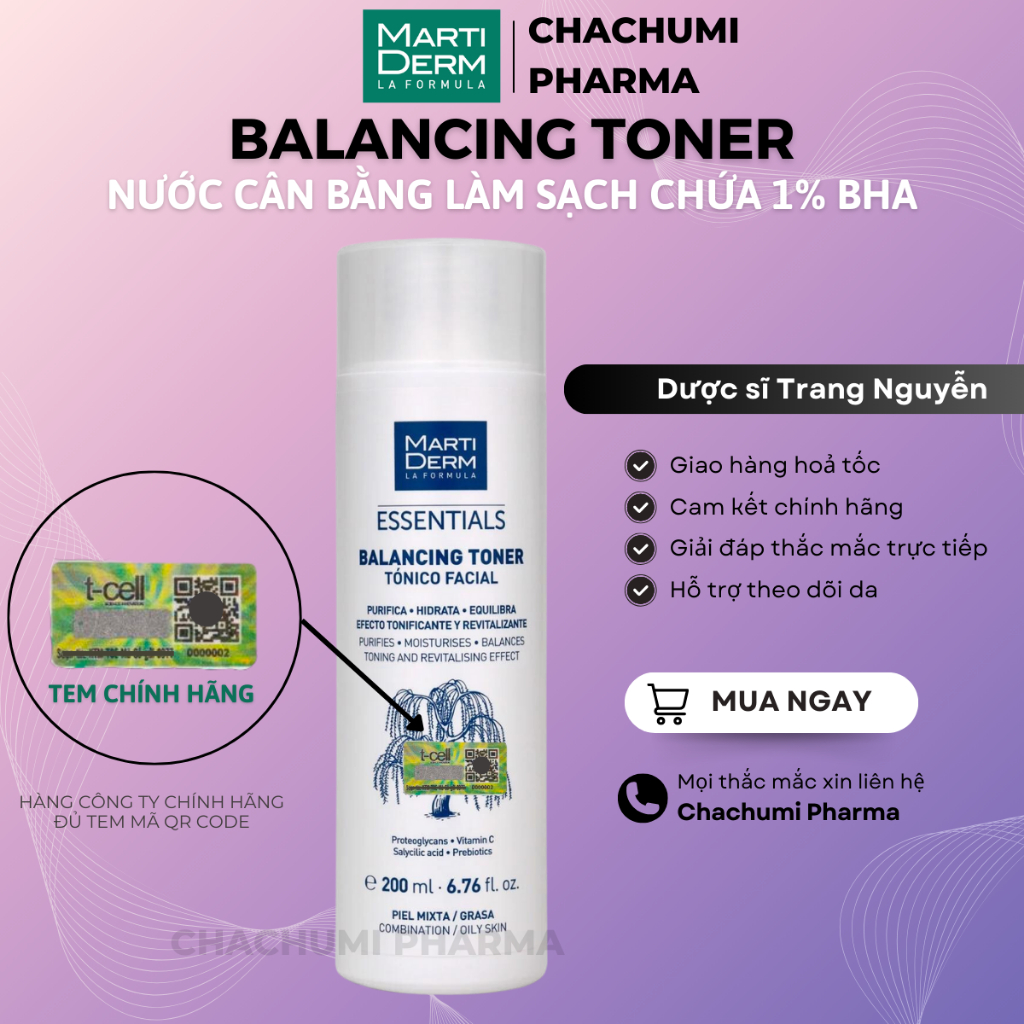Toner 1% BHA martiderm essentials balancing toner làm sạch da