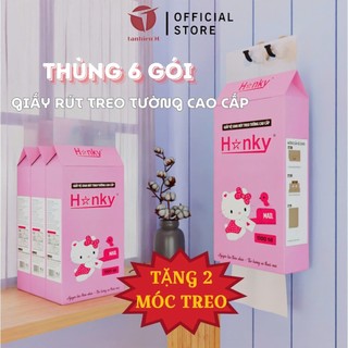 Thùng 6 Bịch Khăn Giấy Rút Treo Tường Mèo Hồng Hanky Cao Cấp 1100 Tờ 4 Lớp Đa Năng Tiện Dụng