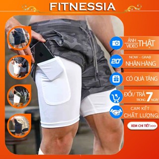Quần tập gym nam 2 lớp, Quần thể thao nam ngắn, co giãn 4 chiều, thấm hút mồ hôi QV-H09