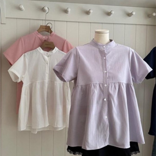 Áo sơ mi cổ tàu nữ 4 màu tay cộc dáng, áo sơ mi dáng Babydoll màu pastel xinh xắn cute
