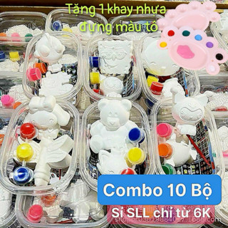  Combo 10 bộ tô tượng thạch cao cho bé trai bé gái tặng kèm màu cọ Đồ chơi tô màu búp bê con vật quà tặng trung thu 