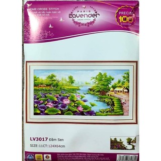 Tranh thêu chữ thập phong cảnh Đầm Sen LV3017 124*64cm