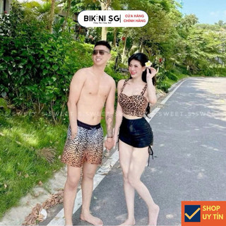 Sét đồ bơi cặp sét coup đi biển Bikini SG hoạ tiết da beo sang trọng quần bơi nam kèm bộ bơi nữ quần bơi rút- COUPDB