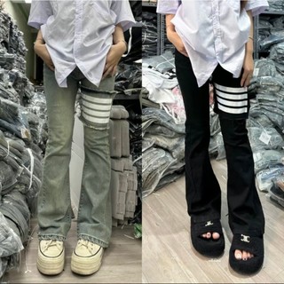 Quần jeans loe ONKIM in vạch mài đùi lưng cao chất bò co dãn phong cách trẻ trung năng động