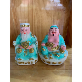Bộ Tượng Thần Tài Thổ Địa đá màu xanh