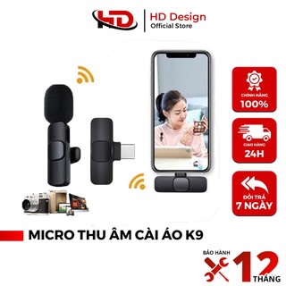 Micro Không Dây Cài Áo K9 - Khử Tiếng Ồn Cao Cấp Khoảng Cách 20m- Chính Hãng HD DESIGN