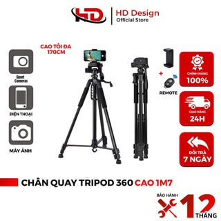 Chân Quay Máy Ảnh Điện Thoại Tripod 360° Tặng Kèm Remote - Thiết Kế Chắc Chắn - Chính Hãng HD Design