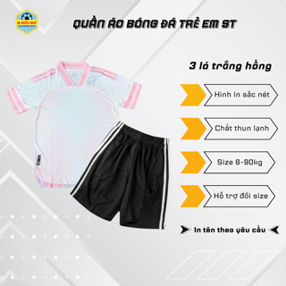 Quần Áo Bóng Đá Trẻ Em ST - Bộ Đá Banh Nam Ba Lá Trắng Hồng Chất Mát Mặc Thoải Mái Size 21kg Đến 55kg