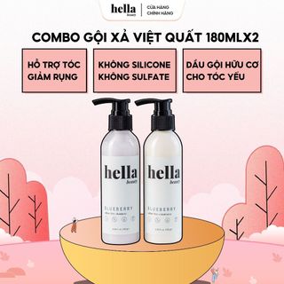 Combo Dầu Gội Xả Giảm Gãy Rụng Blueberry 180g Hella Beauty Cho Tóc Dầu Giảm Bết, Dưỡng Tóc Mềm Mượt Bộ 2 chai