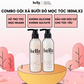 Combo Dầu Gội Xả Bưởi Mọc Tóc Grapefruit 180g Hella Beauty Dành Cho Tóc Khô, Tinh Dầu Bưởi Thảo Mộc Giảm Rụng Bộ 2 chai