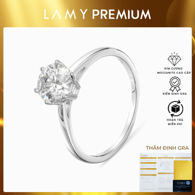Nhẫn kim cương Moissanite LAMY 6.5 ly kiểm định GRA DR010 - Hàng chính hãng đã kiểm định