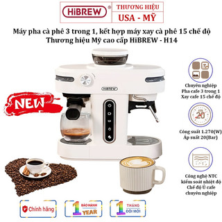 Máy pha cà phê 3-trong-1 hibrew h14 espresso-cappuccino-latte kết hợp máy xay cafe 15 chế độ, 1270w
