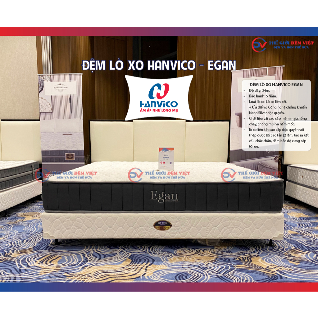 [FREE SHIP] Đệm lò xo HANVICO - EGAN - Dày 24cm - HÀNG CHÍNH HÃNG