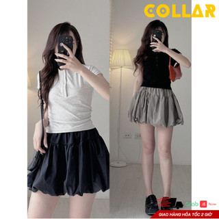 Chân váy ngắn xoè phồng đính nơ COLLAR, chân váy dáng bí đính 2 nơ chất đũi xốp có lót quần trong