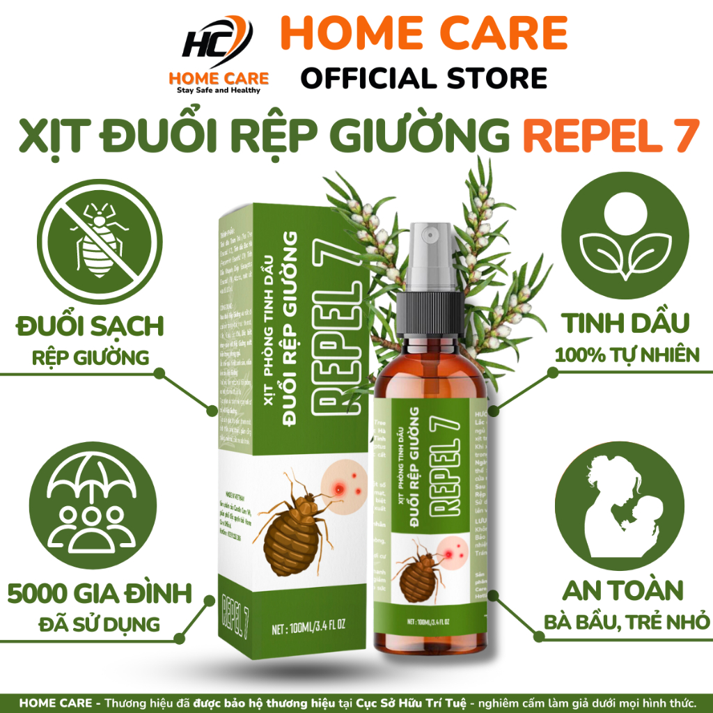 Xịt Phòng Tinh Dầu Đuổi Rệp Giường REPEL 7, Xịt Đuổi Rệp Giường Thành Phần Thiên Nhiên, An Toàn, Hiệu Quả chai 100mL