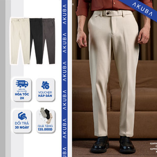 Quần tây nam AKUBA form slimfit, chất vải cotton dày dặn, co giãn tốt, thấm hút mồ hôi hiệu quả | 02PP0917
