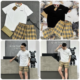 Bộ quần áo nam nữ bbr phối cổ kẻ vàng cực nét - bộ đồ nam nữ bbr phối caro ở cổ hothit hè 2024