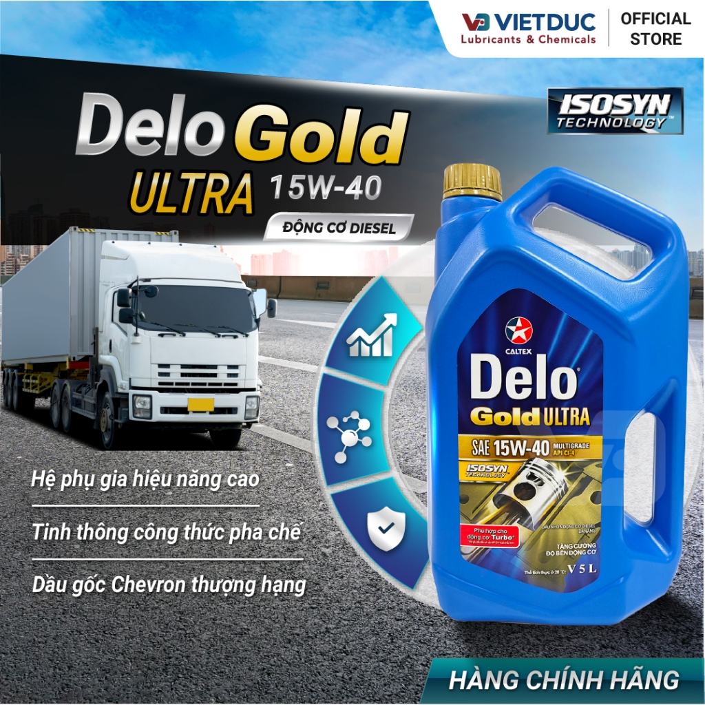 Dầu nhớt động cơ Diesel Xe tải Cao cấp - Caltex Delo Gold Ultra 15W-40 (Can 5L)