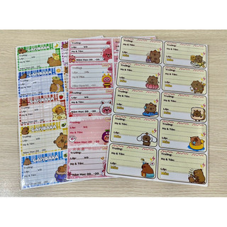 TẬP 30 CHIẾC NHÃN VỞ DECAN DÍNH LIỀN MẪU CAPYBARA LOOPY SIÊU XINH
