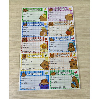 NHÃN VỞ ĐỀ CAN BÉ DÁN LIỀN (1 TẬP= 30 CHIẾC) nhãn vở học sinh in hình Capybara Loopy cute