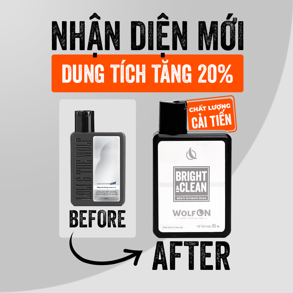 Dung Dịch Vệ Sinh Nam Giới Wolf ON Hương Thơm Nam Tính Khử Mùi Sạch Khuẩn 95ml