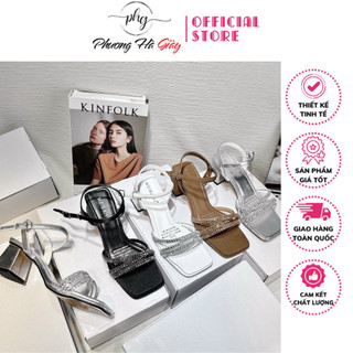 740 Giày sandal nữ 3 dây xoàn chéo cao 5 phân gót vuông, giày sandal quai hậu 5cm, giày đi tiệc 5p.