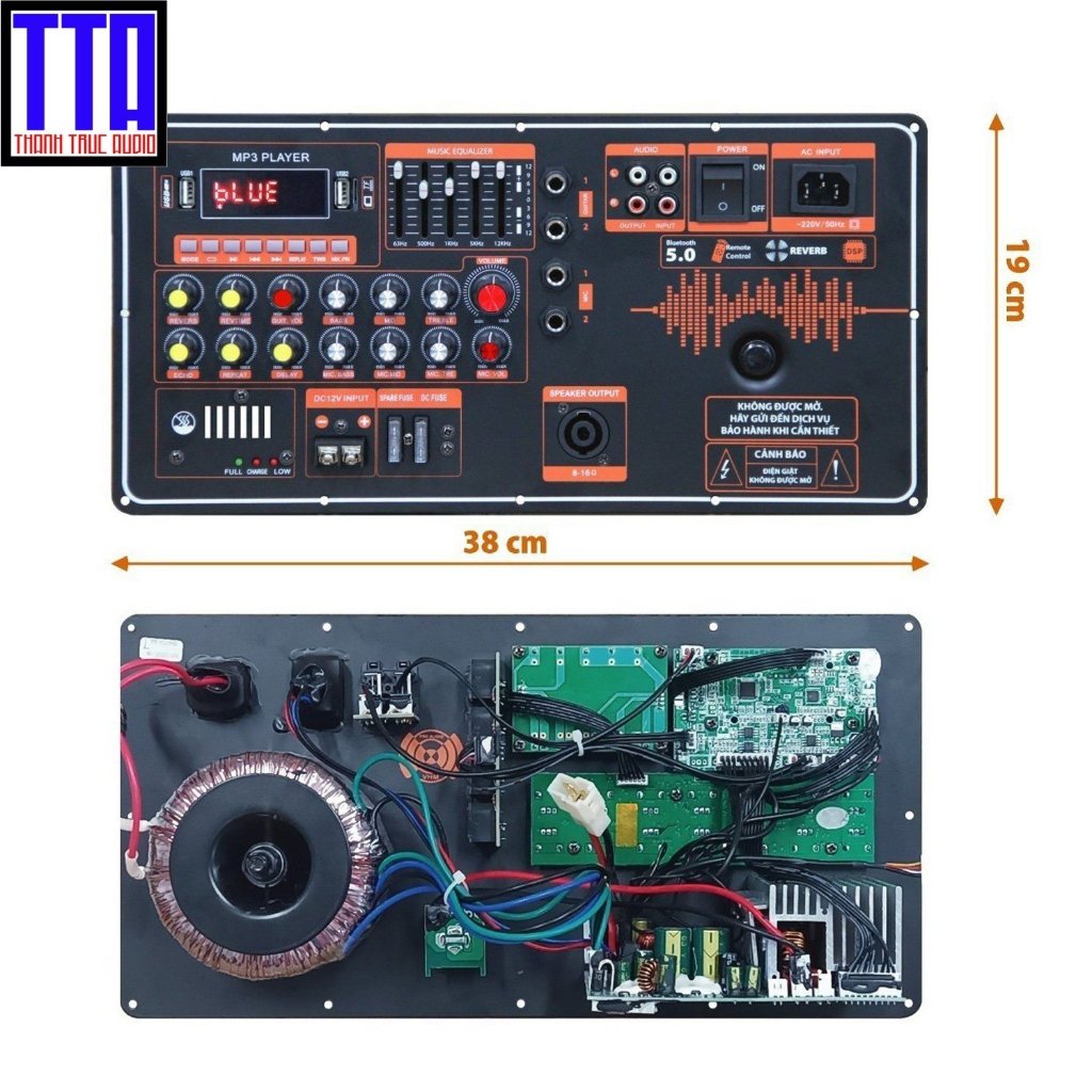 Bo mạch loa kéo - reverb DSP - EQ - 5 tấc đơn - 4 tấc đôi - 19x38 - V216HQ