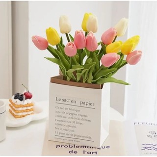 Hoa giả - Hoa tulip giả làm từ Pu lá xoăn loại 1  siêu xinh trang trí nhà cửa