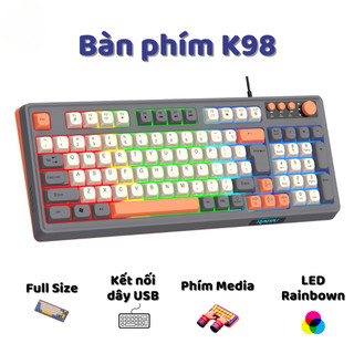  Bàn phím giả cơ Gaming RaiKu K98 full size - Led Rainbow siêu đẹp - Có núm xoay - Phím BPT - Gõ êm 