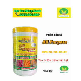 Phân bón lá cao cấp NPK Growmore 20-20-20 hộp 500g - 20-20-20 500gr