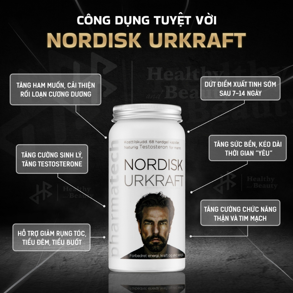 Viên uống hỗ trợ sinh lý nam Pharmatech Nordisk Urkraft bổ sung kẽm cho cơ thể lọ 68 viên