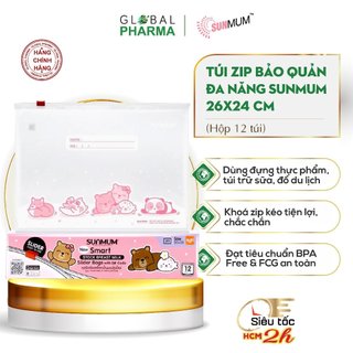 Túi zip bảo quản túi trữ sữa, rau củ quả, túi zip đựng đồ đi sinh Sunmum Thái Lan 26x24cm