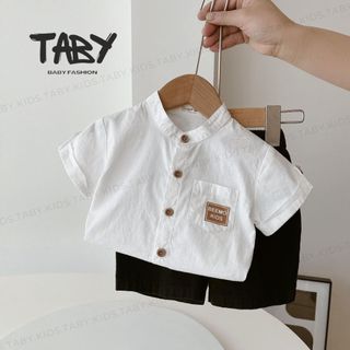  Set sơ mi cổ tàu phối túi chất liệu thô hàn thoáng mát cùng quần short kaki đứng form cho bé từ 9-25kg 4001SHB