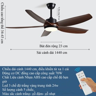 Quạt trần đèn SuperVilighting trang trí phòng khách 5 cánh vân gỗ màu trắng vân gỗ QTR-410