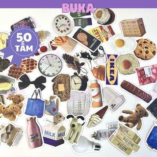 50 tấm sticker phong cách cổ điển Buka, sticker trang trí sổ tay, mũ bảo hiểm, laptop sticker chống thấm nước