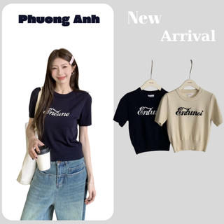 Áo len cộc tay basic cổ tròn dáng ngắn croptop hàng quảng châu