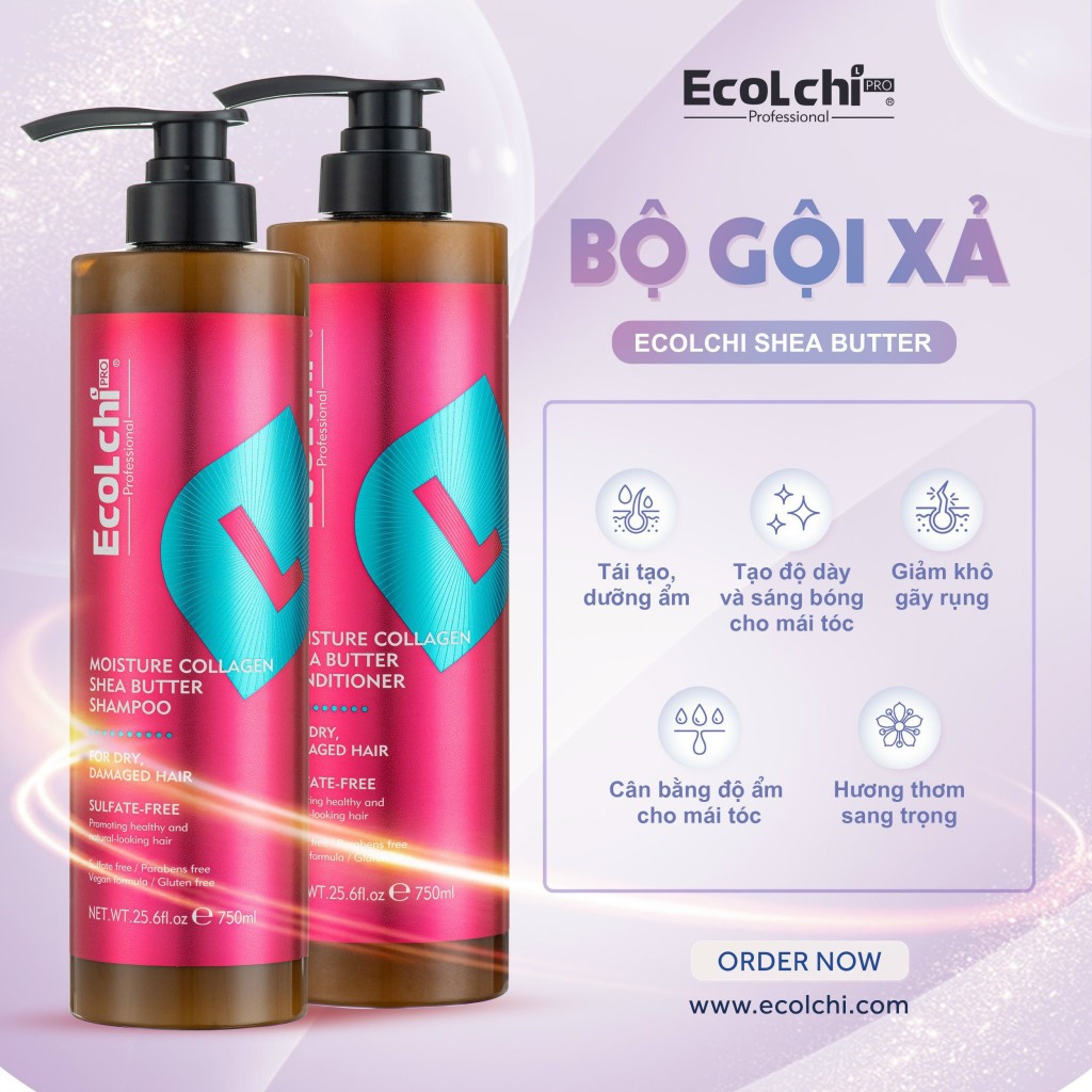 Bộ gội xả tái tạo dưỡng ẩm EcoLchi Shea Butter Pro 750ml