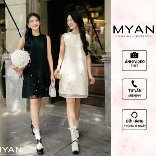 Myan design váy sát nách cổ tròn viền tơ đính hoa vvn062411