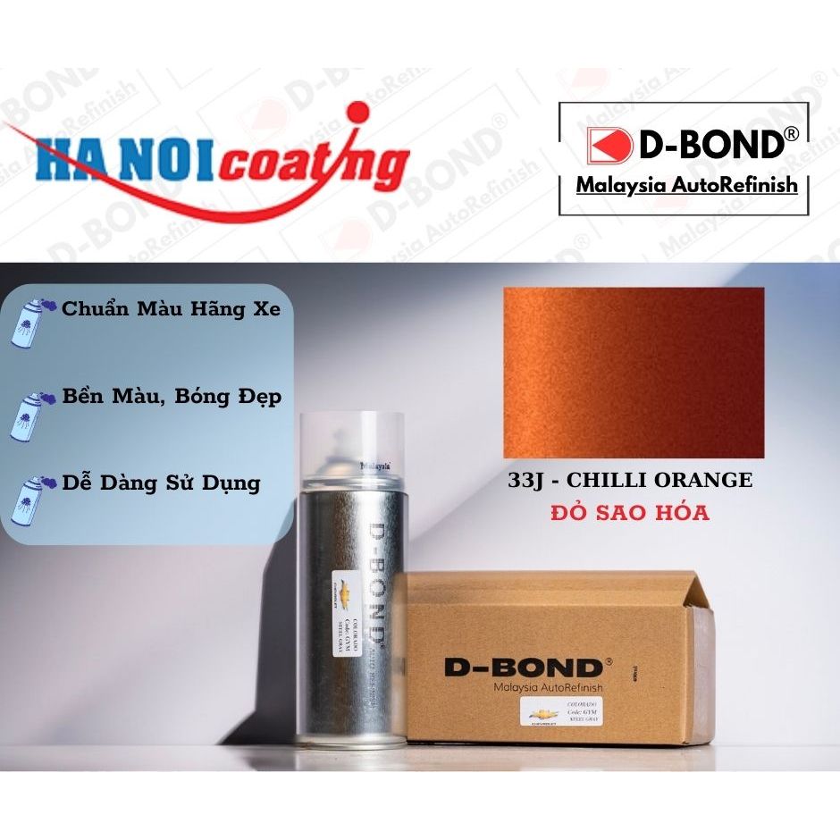 Sơn Xịt Xóa Vết Xước Cho Xe FORD FIESTA Màu ĐỎ SAO HỎA Code 33J - CHILLI ORANGE Chính Hãng D-BOND Ch