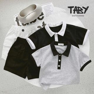  Set cộc tay polo phối khuy chất liệu cotton siêu thoáng phối quần short đứng form cho bé trai từ 9-25 kg 4041BHB