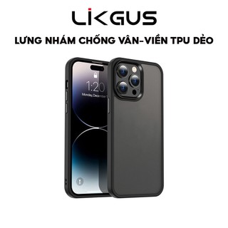  Ốp Lưng Nhám Chống Vân Tay LIKGUS SkinTouch Nút Bấm Kim Loại Viền Đen Chống Sốc IP 11-12-13-14-15-PRo-Plus-Promax 