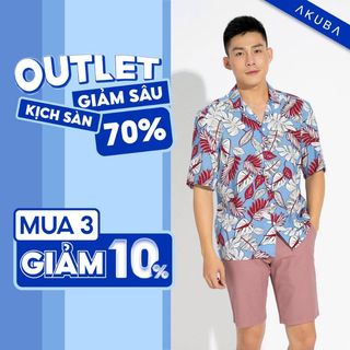 [TRỢ GIÁ] Áo sơ mi nam tay ngắn họa tiết chiếc lá mùa hè chất vải mát mịn AKUBA | 02B465