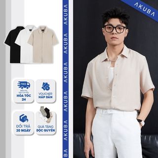Áo sơ mi nam tay ngắn AKUBA chất vải linen form regular thoáng mát, thấm hút mồ hôi tốt | 01ME1024