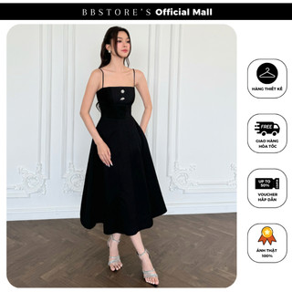 Đầm dự tiệc dài 2 dây xòe phối xếp ly ngực kèm tag đá bbstore's - d3819t