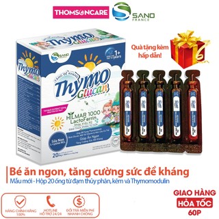 Siro giúp bé ăn ngon, tăng đề kháng ThymoGlucan Hộp 20 ống tiện lợi mẫu mới, có thêm lysine và thymodulin, kẽm gluconat